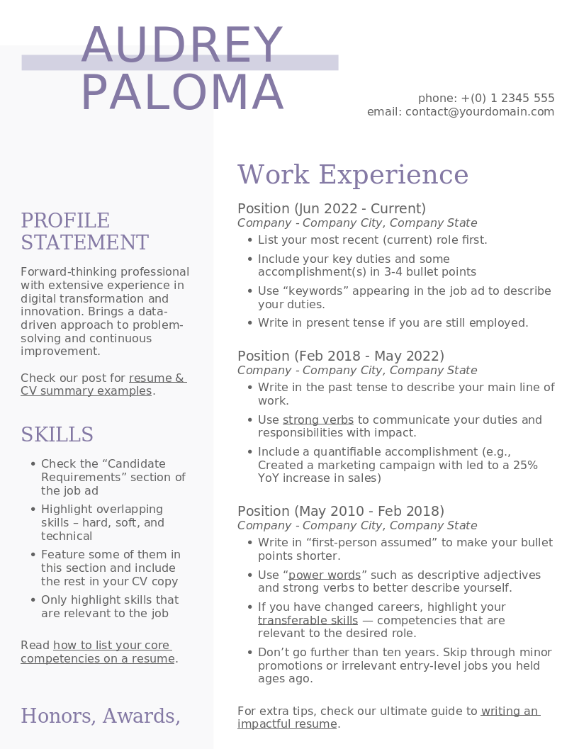 CV Template Minimalist 2 preview